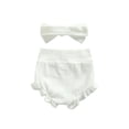 thumbnail image 3 of Xingqing Infant Baby Girls Bloomers Diaper Cover High Waist Elastic Ruffle Shorts Solid Color Underwear Headbands Set, 3 of 7