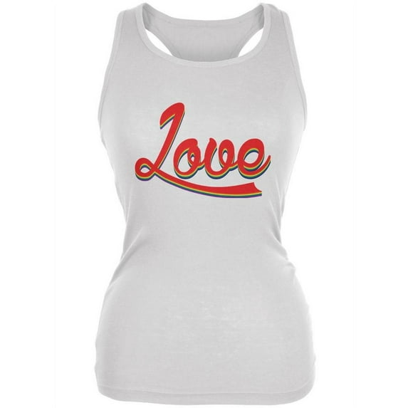 LGBT Script Love Rainbow White Juniors Soft Tank Top - Large