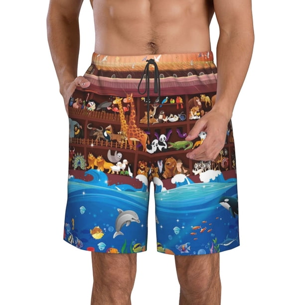 Balery Animals On Noah's Ark2 Traje de Baño Estilo Hawaiano para Hombre, Shorts de Secado Rápido con Bolsillos-Medium