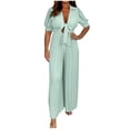thumbnail image 2 of Women's Dressy Jumpsuits Fashionable Women's Casual Solid Color Short Sleeved Tie Loose Jumpsuit,Jumpsuit Womens Pants Casual Dress Pants Women, 2 of 6