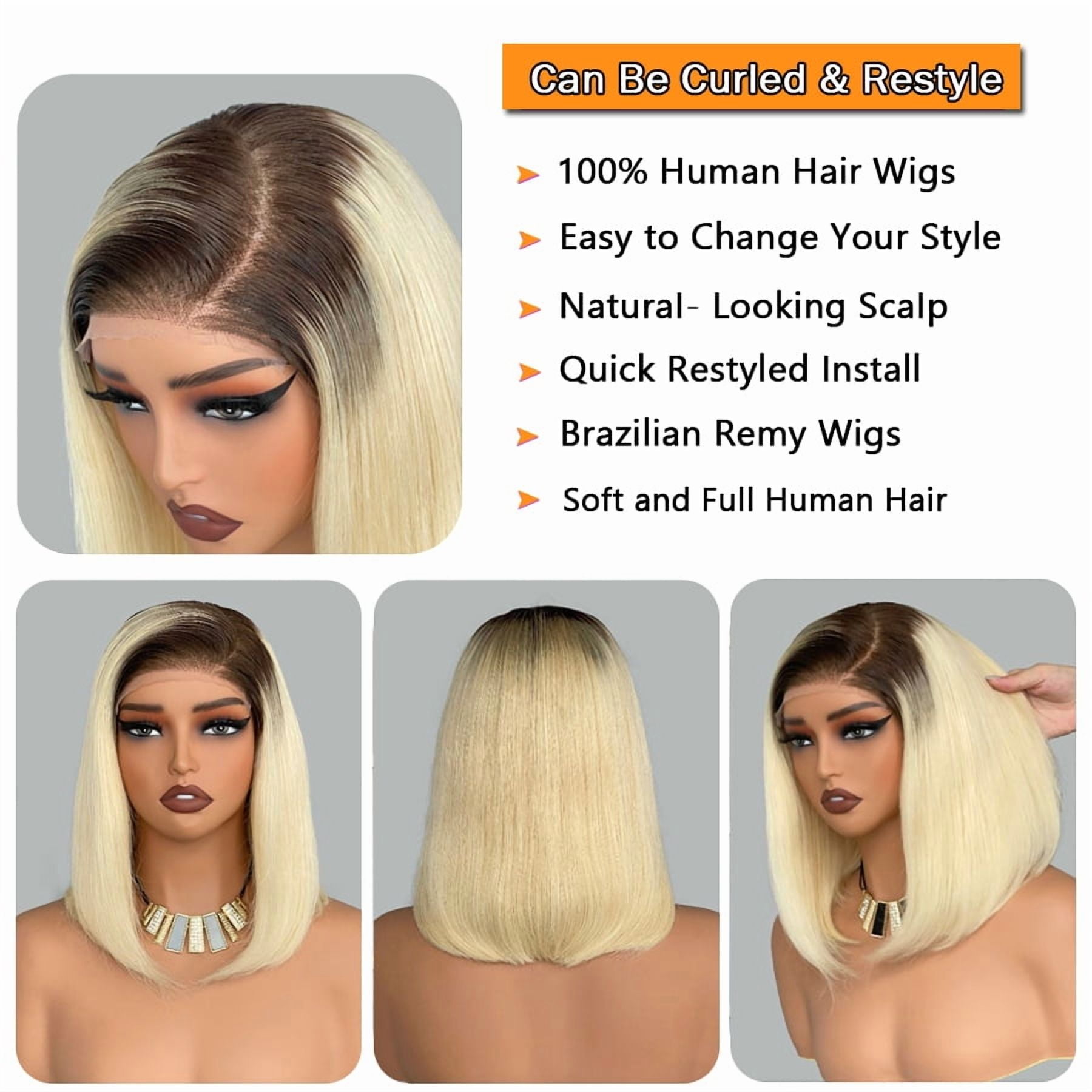 Mscathy Short Bob 12 Inch 13X4 Lace Front Remy Brazilian Human Hair Wig Preplucked HD Transparent Pixie Cut Ombre Honey Blonde Colored Lace Frontal Wigs For Women