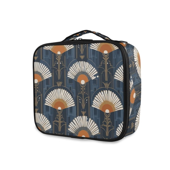 FORMRS Travel Makeup Bag Large Capacity Train Case Cosmetic Organizer with Adjustable Dividers, Orange Elegant Geometric