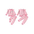 thumbnail image 2 of RUINIXCW Toddler Baby Girl Second Birthday Outfit Infant Girl Spring Fall Winter Clothes Duck Waffled Striped Long Sleeve Sweatshirt Tops and Pants Set, 2 of 9