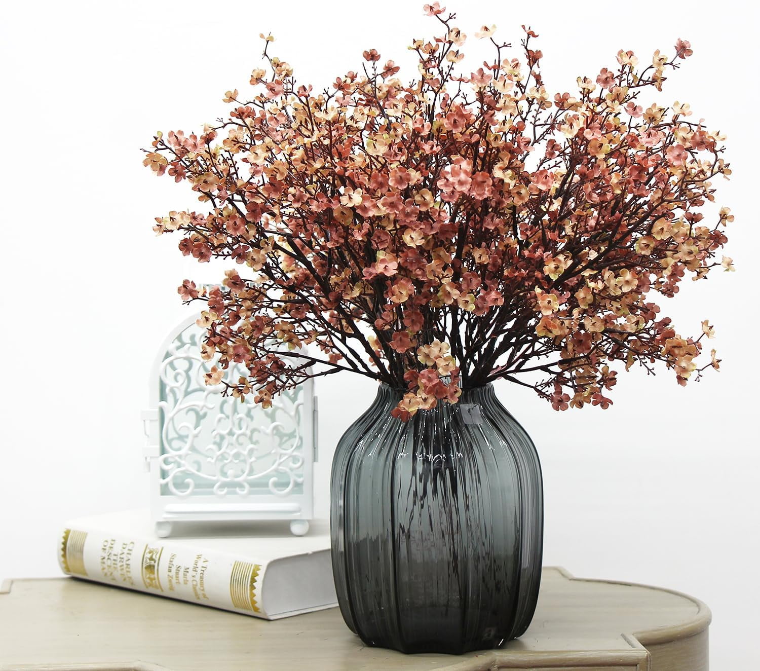 Babys Breath Silk Artificial Flowers 6 Bundle European Fake Plants Decor Wedding Party Fall Stems Decoration Bouquets DIY Home Garden (Beige Brown-6pcs)