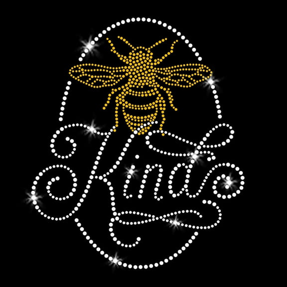 Bee Kind Iron-on Sparkly Clear Rhinestone Bling and Gold Rhinestud Transfer by JCS Rhinestones