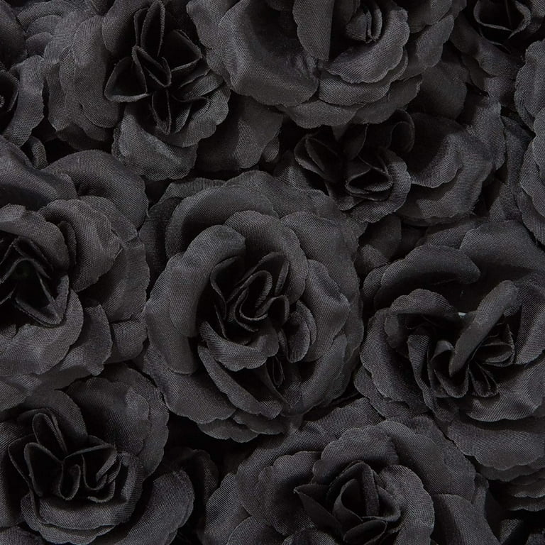 50 Pack Artificial Fake Silk Rose Flower Heads for Wedding Decoration, Bridal Bouquet, Home Decor - Black