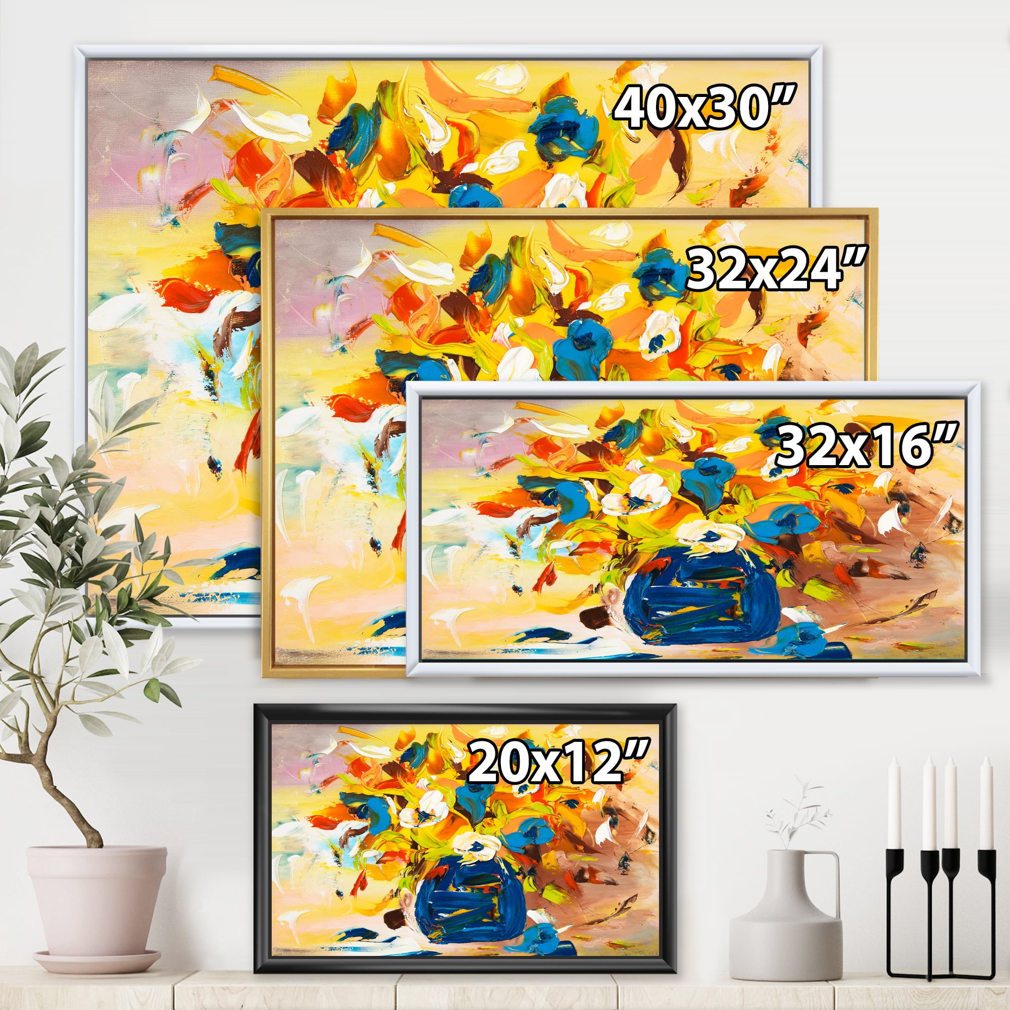 Designart 'A VIbrant Flower Bouquet In Blue and Yellow' Traditional Framed Canvas Wall Art Print