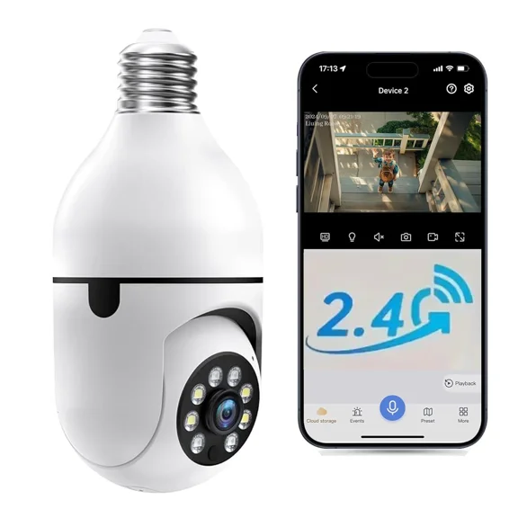 Cankypu 2.4GHz Light Bulb Security Camera 1080P Security Cameras Wireless Outdoor Indoor 360°Color Night Vision, Motion Detection, Audible Alarm, Two-Way Talk, Easy Installation