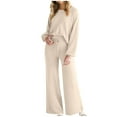thumbnail image 6 of Women's 2 Piece Lounge Sets Round Neck Puff Sleeve with Drawstring Wide Leg Long Pants Casual Solid Loungewear Outfits, 6 of 6