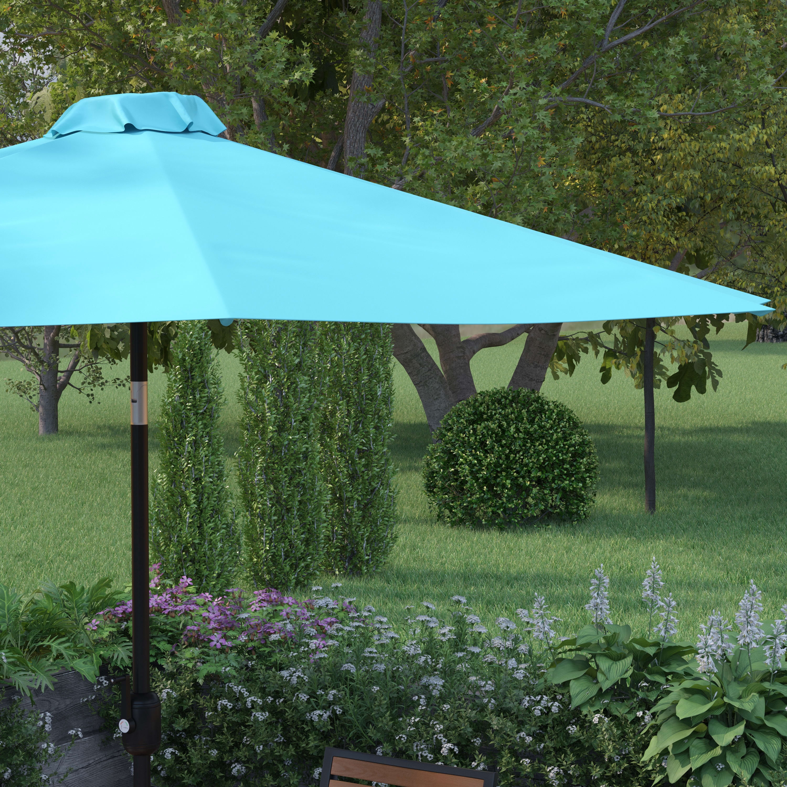 Merrick Lane Teal 9' Round UV Resistant Outdoor Patio Umbrella With Height Lever And 33° Push Button Tilt