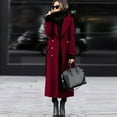 thumbnail image 2 of Wutalume Women's Solid Color Winter Thickened Wool Blend Long Coat with Lining, Elegant and Warm, Oversized Fit, Ideal for Formal and Casual Occasions in Cold Seasons,Wine 2XL, 2 of 5