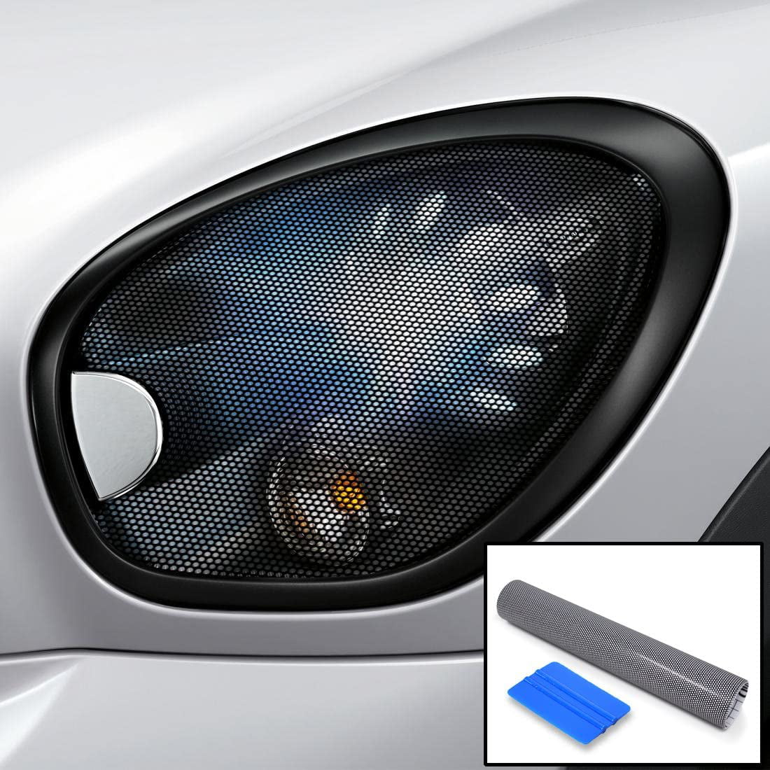 VViViD Black Perforated Headlight Cover Tint 17.9 x 72 Extra-Large Adhesive Vinyl Wrap Roll Including Blue Applicator Squeegee 