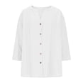 thumbnail image 3 of Womens Cotton-Linen Button Tunic Tops 3/4 Sleeve V-Neck Pleated Shirts Trendy Casual 2026 Blouses Summer Beach T-Shirts Clothes, 3 of 5