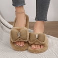 thumbnail image 6 of Xfvqtps Fluffy Slippers for Women Bow Decor Winter Warm Open Toe Slip on Furry Cozy Indoor and Outdoor Plush Shoes Khaki, 6 of 9