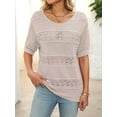 thumbnail image 3 of Womens Short Sleeve Sweaters Summer Round Neck Pullover Sweater Crochet Tops Oatmeal Color XL, 3 of 7