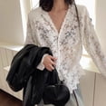 thumbnail image 5 of BUYISI High-end Sweet Hot Girl Hollow Lace Long-sleeved Shirt White S, 5 of 8