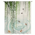 thumbnail image 2 of Spring Green Leaves Sheer Curtains 45 Inches Long, Japanese Koi Fish Birds Vintage Light Filering Curtains, Breathable Simi Curtain Privacy Drapes for Kitchen Bathroom Small Window Treatment, 2 of 9