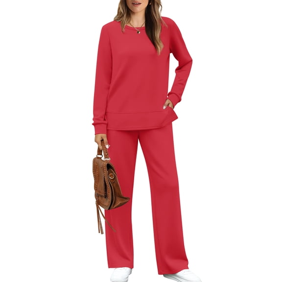 UVN 2 Piece Outfits for Women Long Sleeve Sweatsuit and Wide Leg Tracksuit Ladies Fall Cozy Lounge Sets