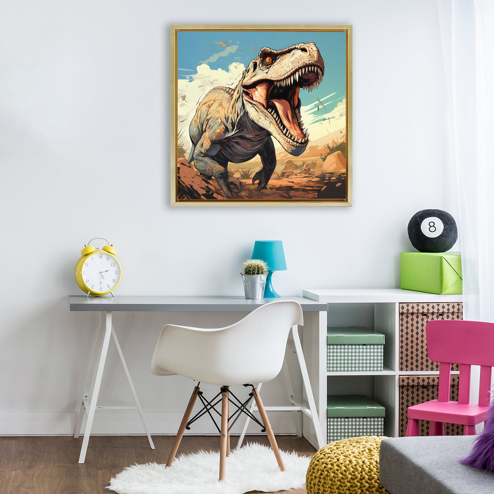 Stupell Industries Velociraptor Desert Sunset Gold Framed Floater Canvas Wall Art, design by Creative Studio