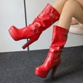 thumbnail image 2 of Slouchy Platform Boots for Women Extra Wide Calf Leather High Heels Dress Boots Fashion Casual Leather Buckles Pull on Winter Fall Tall Boots, 2 of 6