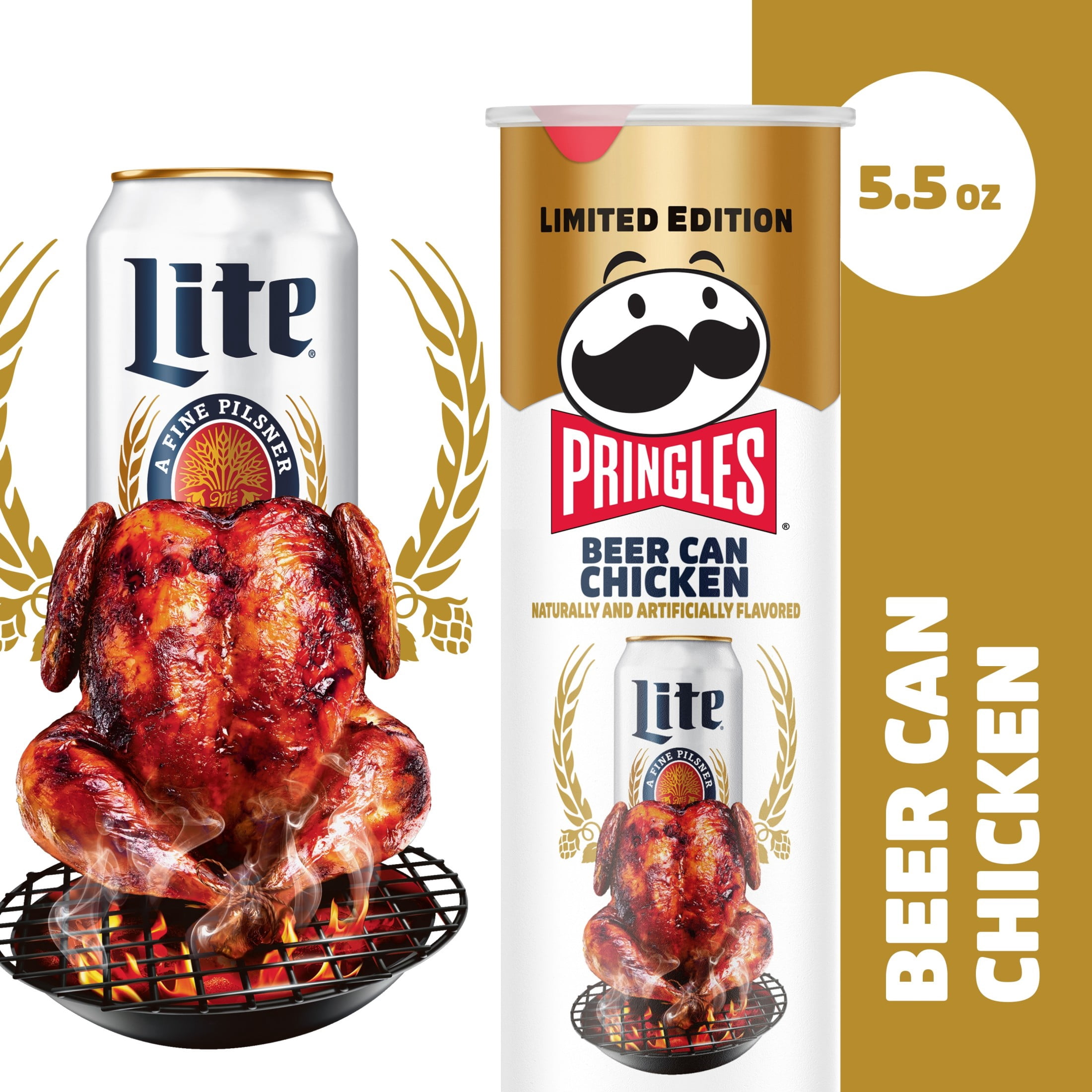 Pringles Miller Lite Beer Can Chicken Potato Crisps Chips, Lunch Snacks, 5.5 oz Canister