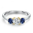 thumbnail image 3 of Gem Stone King 925 Silver and 10K Yellow Gold Lab Grown Diamond and Blue Created Sapphire Engagement Ring for Women | 1.00 Cttw | Round 5MM | Gemstone April Birthstone | Size 6, 3 of 6