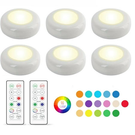 

LED Puck Lights with Remote Wireless Under Cabinet Lights Battery Powered Color Changing Lights with Dimmer and Timer(6 Pack)