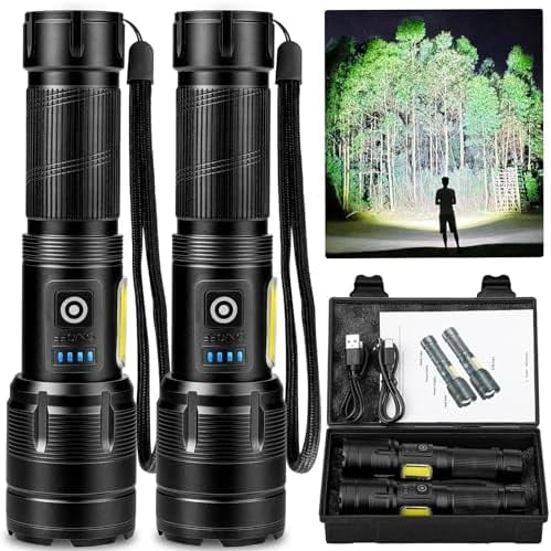 Rechargeable Flashlight 99000 High Lumens, Super Bright LED Flashlight with 7 Modes, Waterproof Powerful Flash Light for Camping, Home, Emerge∩cies (Black)$$