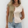 thumbnail image 2 of Stichou Sweater Vest for Women Tops Color Block Button Down 2026 Spring Summer Sleeveless Going Out Blouses Crew Neck Knitted Shirt Green L, 2 of 7
