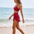 thumbnail image 3 of Fmbrln Bikini Sets for Women with Skirts 2 Piece Swimsuits Fashion V Neck Adjustable Strap Side Drawstring Ruffle Hem Solid Bathing Suits, 3 of 9