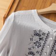 thumbnail image 4 of Ladies Blouses and Tops Dressy Women's Cotton Linen Blouse Button 3/4 Sleeve Shirts Summer Loose Crew Neck Casual Boho Tops Vintage Embroidered Flowy Blouse Tops Gray M, 4 of 9