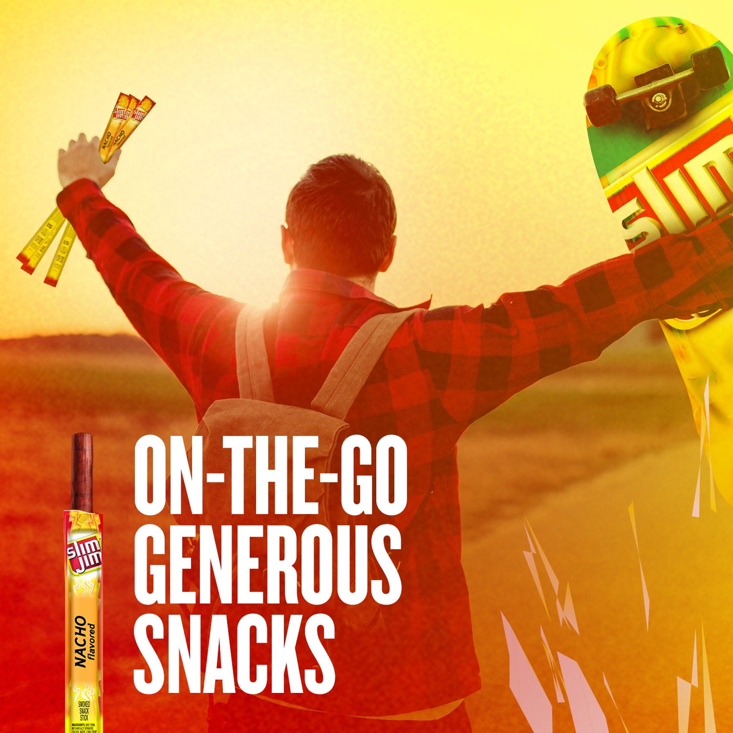Slim Jim Giant Smoked Meat Sticks, Nacho Flavor, 6g Protein Per Stick, 0.97 oz.