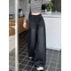 thumbnail image 3 of Pantalones acampanados de mezclilla holgados negros americanos, pantalones vaqueros Y2k de pierna ancha Vintage de longitud completa, pantalones fruncidos de cintura alta para mujer Grunge, 3 of 5