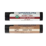 Savannah Bee Company Beeswax Lip Balm 0.15 Oz Pack Of 2! 2 Flavors Honey Almond and Sweet Tea! Natural and Organic Lip Balm! Choose Your Flavored Lip Balm! (Honey Almond & Sweet Tea)