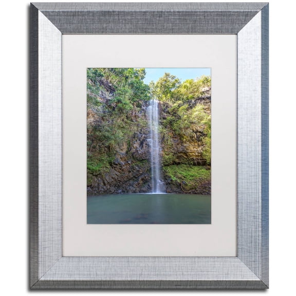 Trademark Fine Art 'Secret Falls' Canvas Art by Pierre Leclerc, White Matte, Silver Frame