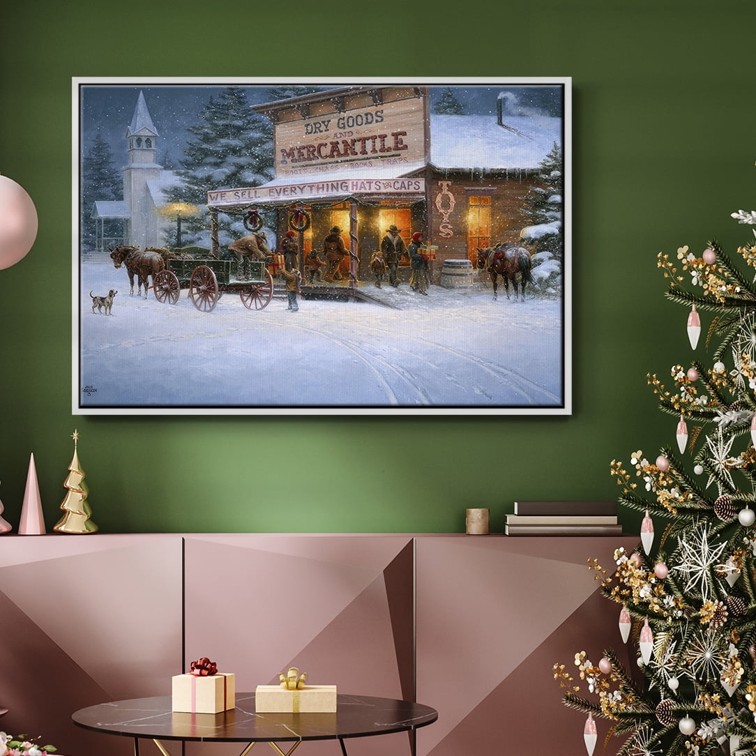 Christmas Wishes - Framed Gallery Wrapped Holiday Canvas - 25 x 37 - White Frame
