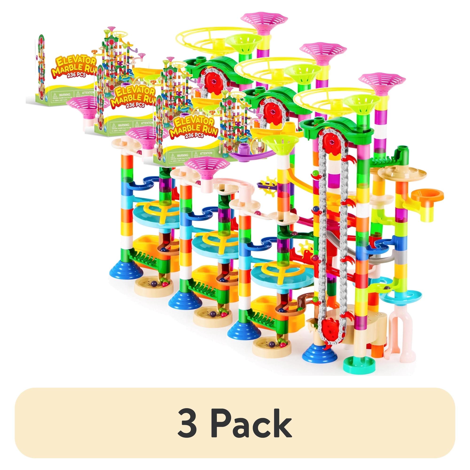 (3 pack) Joyfy 236 Pcs Glowing Marble Run with Motorized Elevator, Construction Building Blocks with 30 Glow in The Dark Marbles, STEM Educational Toys Set for Kids Ages 4-8, Gift for Birthday Christmas
