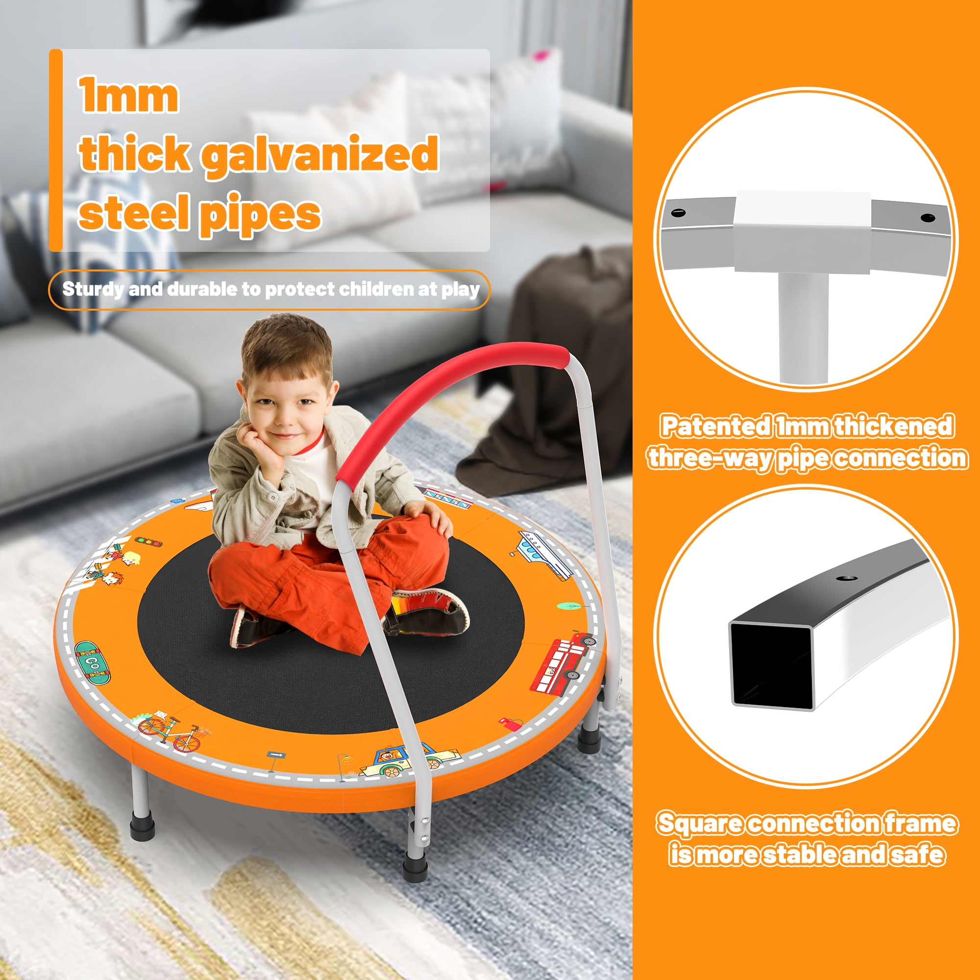 Mersco 36" Kids Trampoline for Toddlers,Indoor & Outdor Trampoline with Handle for 2+ Years Kids,Baby Toys Gifts for Boys Girls, Birthday, Orange