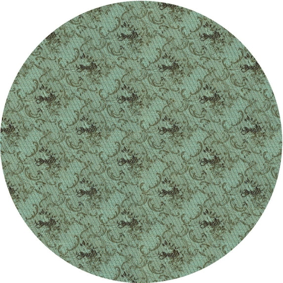 Ahgly Company Indoor Round Patterned DarkSeaGreen Area Rugs, 3' Round