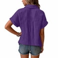 thumbnail image 6 of Resicozy Girls T-Shirts Teen Button Down Shirts with Pocket Summer Beach Causal Collared Short Sleeve Loose Tops 3-15 Years Dark Purple 170, 6 of 6