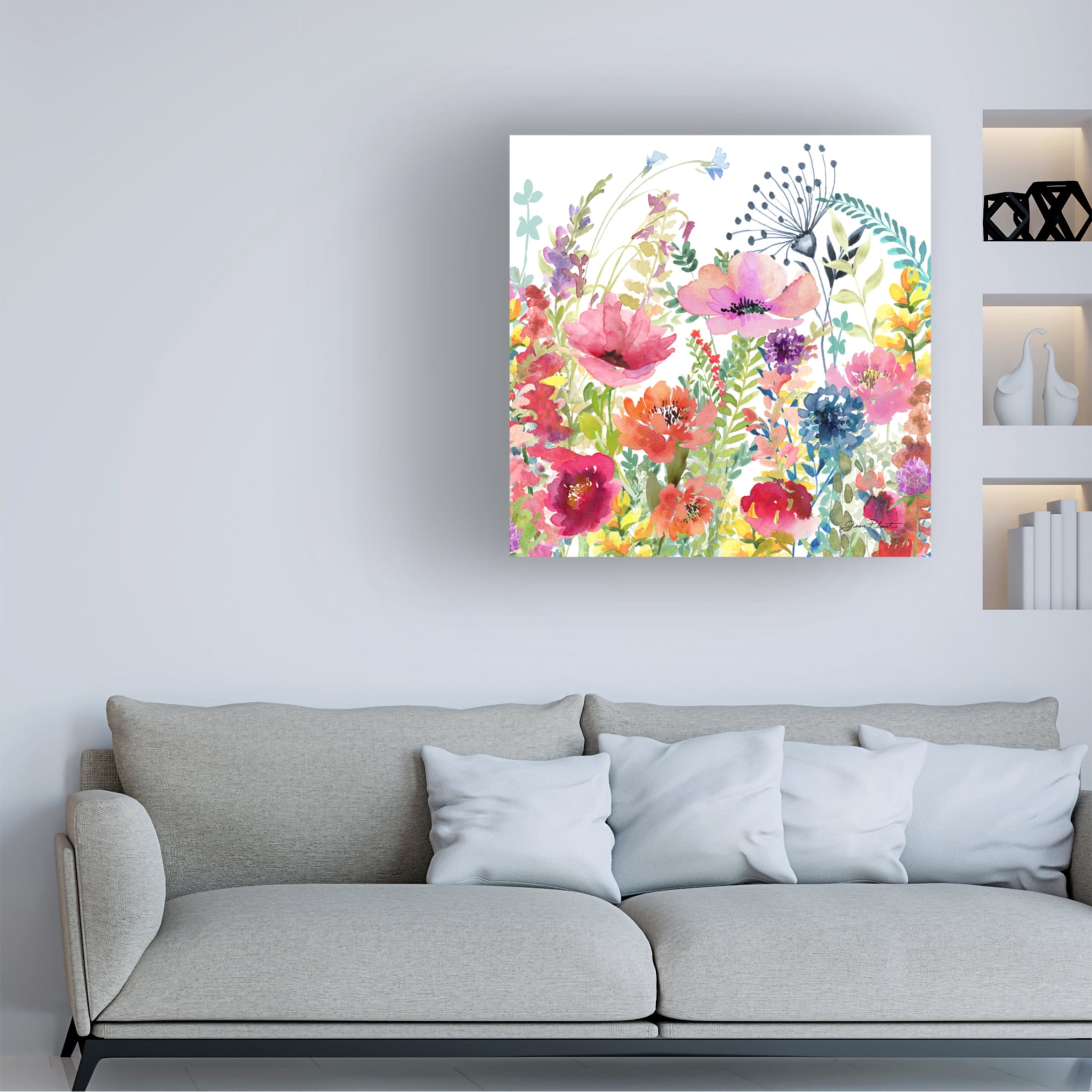 Canvas Wall Art - Jean Plout 'Whimsical Wildflowers C' Wall Art for Living Room, Bedroom, or Office Décor by Trademark Fine Art - 35 x 35 Inches
