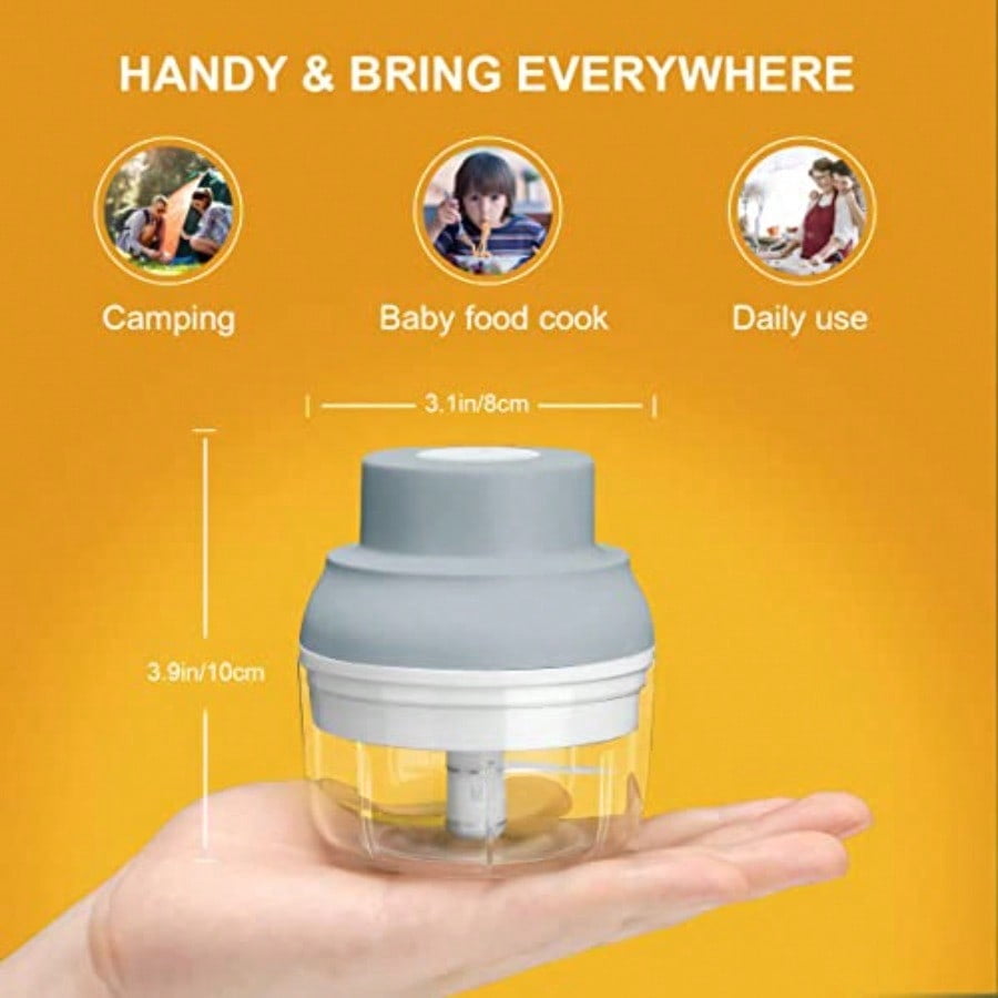 Electric Garlic Chopper Mini Electric Garlic Masher Crusher Food Processor Small with Garlic Peeler And Spoon 100ML Gray