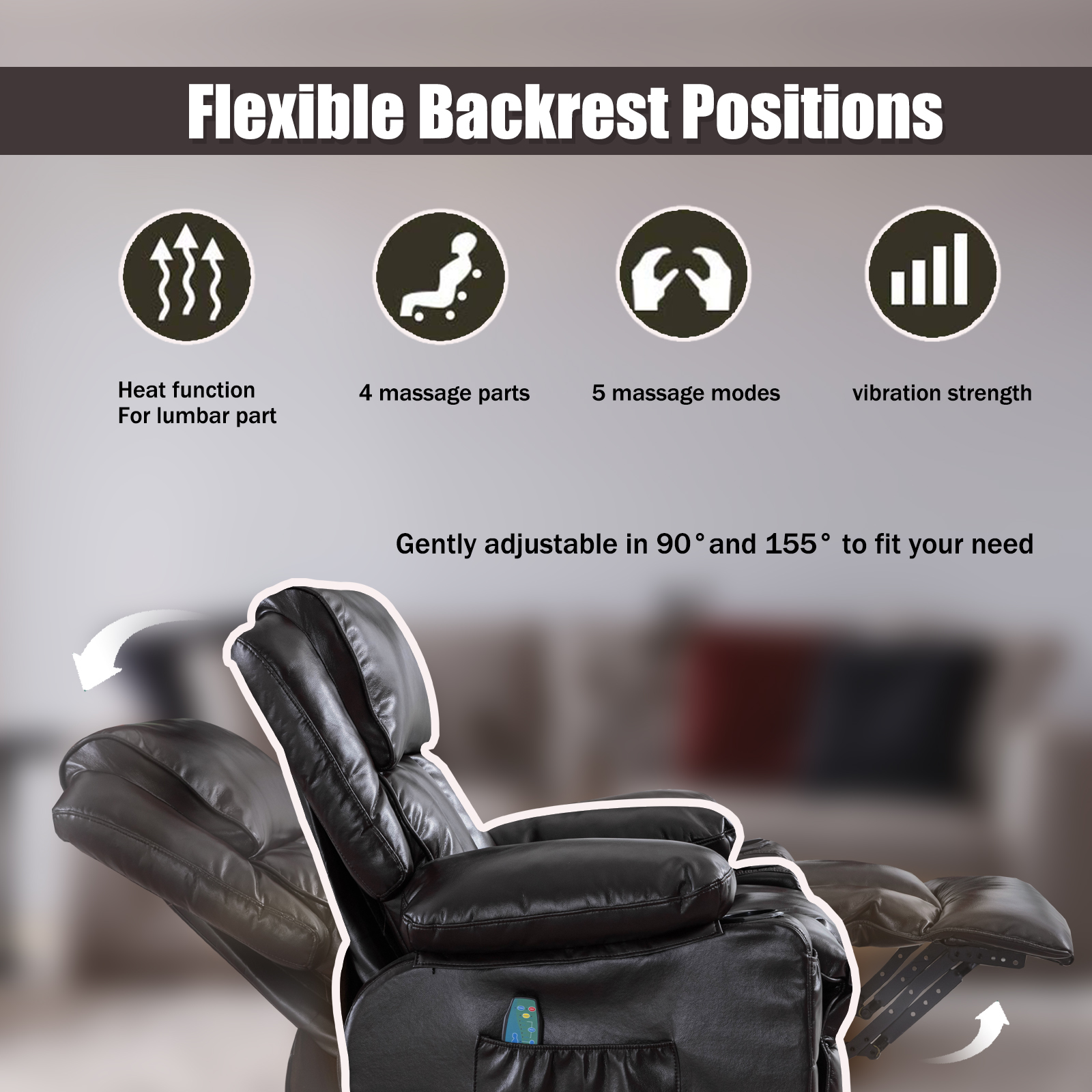 Aukfa Power Massage Recliner Chair with Heat - Rocking Chair Lounge Chair Single Sofa - Dark Brown - image 3 of 8