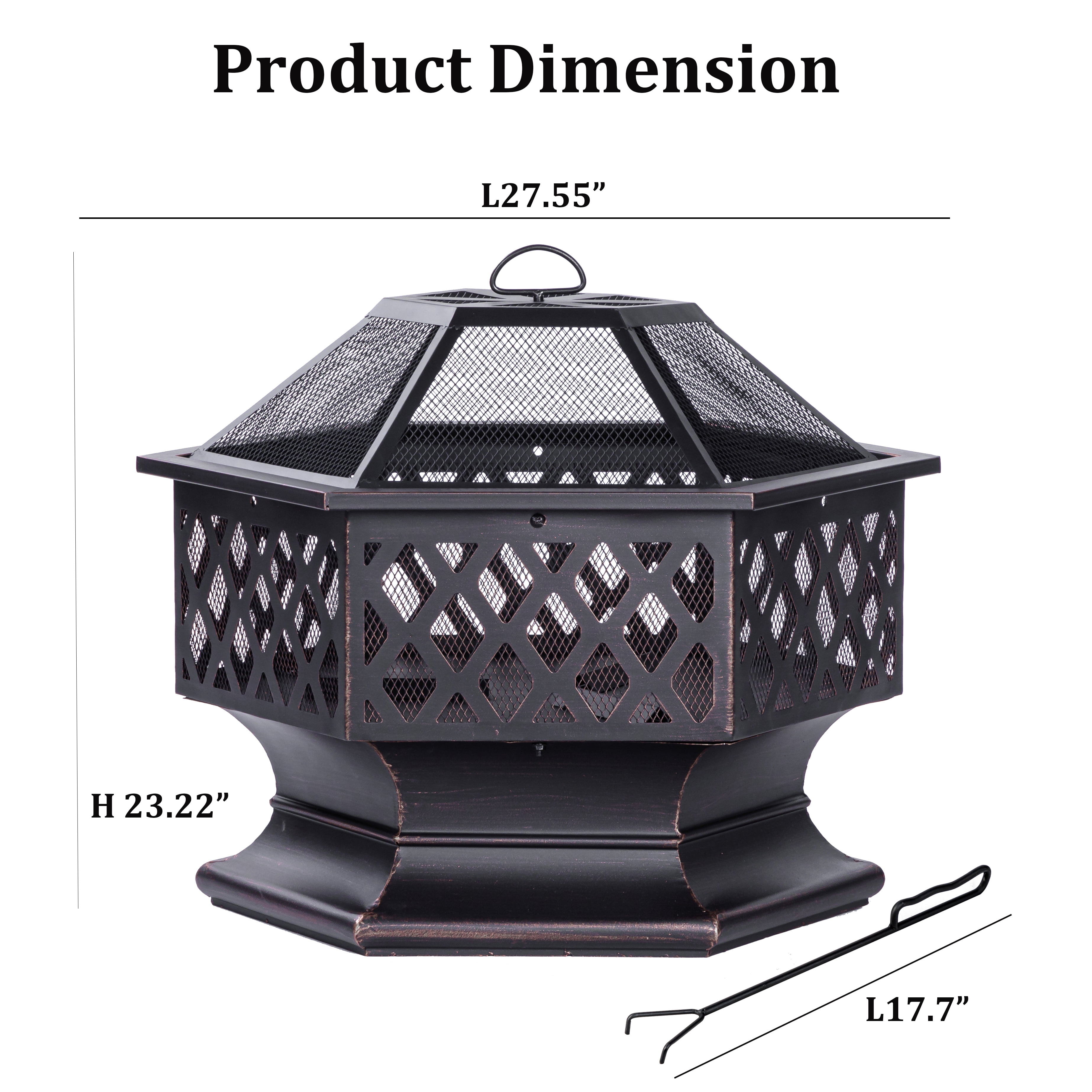 MistMo 28“ Hexagonal Outdoor Wood Burning Fire Pit