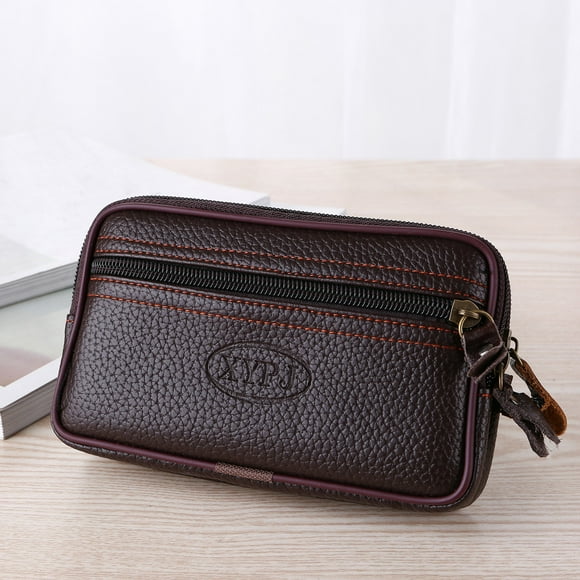 TopLLC Clutches Vintage Men Pure color Leather Messenger Bag Coin Bag Phone Bag Waist Bag Clutch Bags