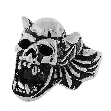 Stainless Steel Silver-Tone Gothic Skull Harpy Statement Mens Ring Band - Size 13