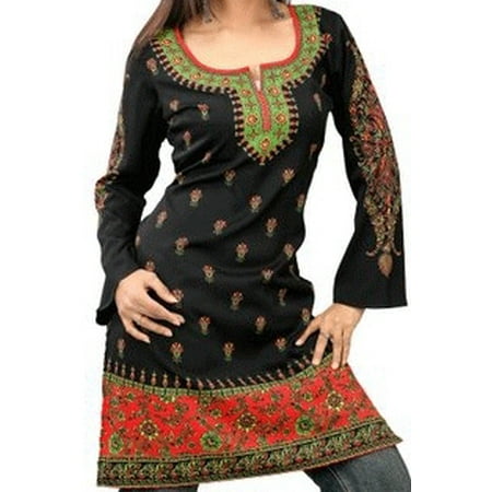 Beautiful Women Tops, Indian Kurti Tunic, Kurta Sale :  PRINCESS | Black | Christmas (Best Kurta Designs For Ladies)