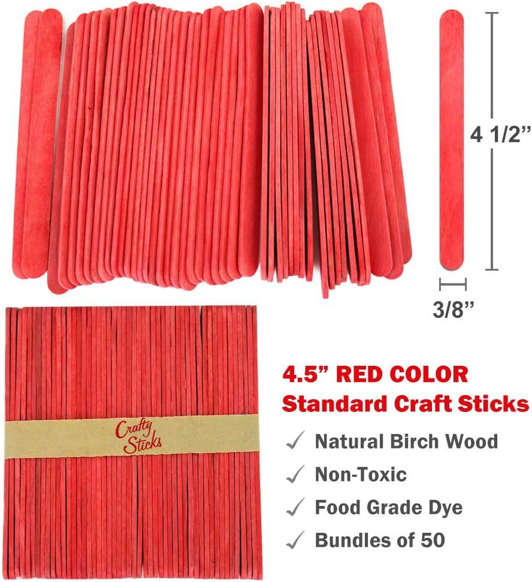 200 Pack Wood Craft Popsicle Sticks Red Color 4.5 inch, CraftySticks