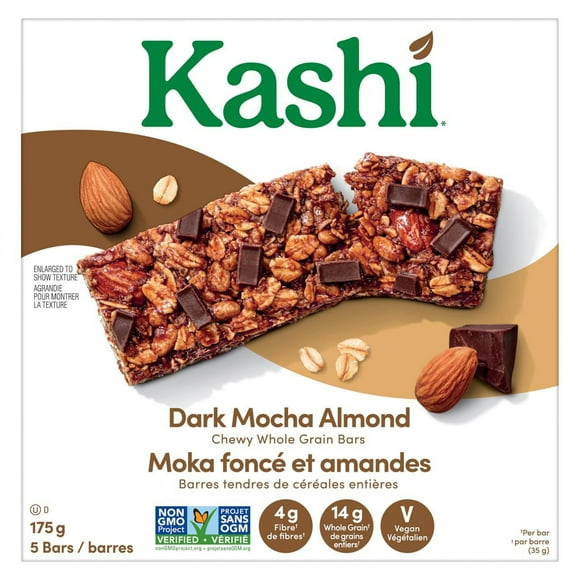 Barres tendres de céréales entières Kashi* Moka foncé et amandes, 175 g Moka foncé et amandes