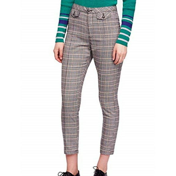 Free People Womens Glen Plaid Ankle Tailored Pants Size 12 Color Multi Color